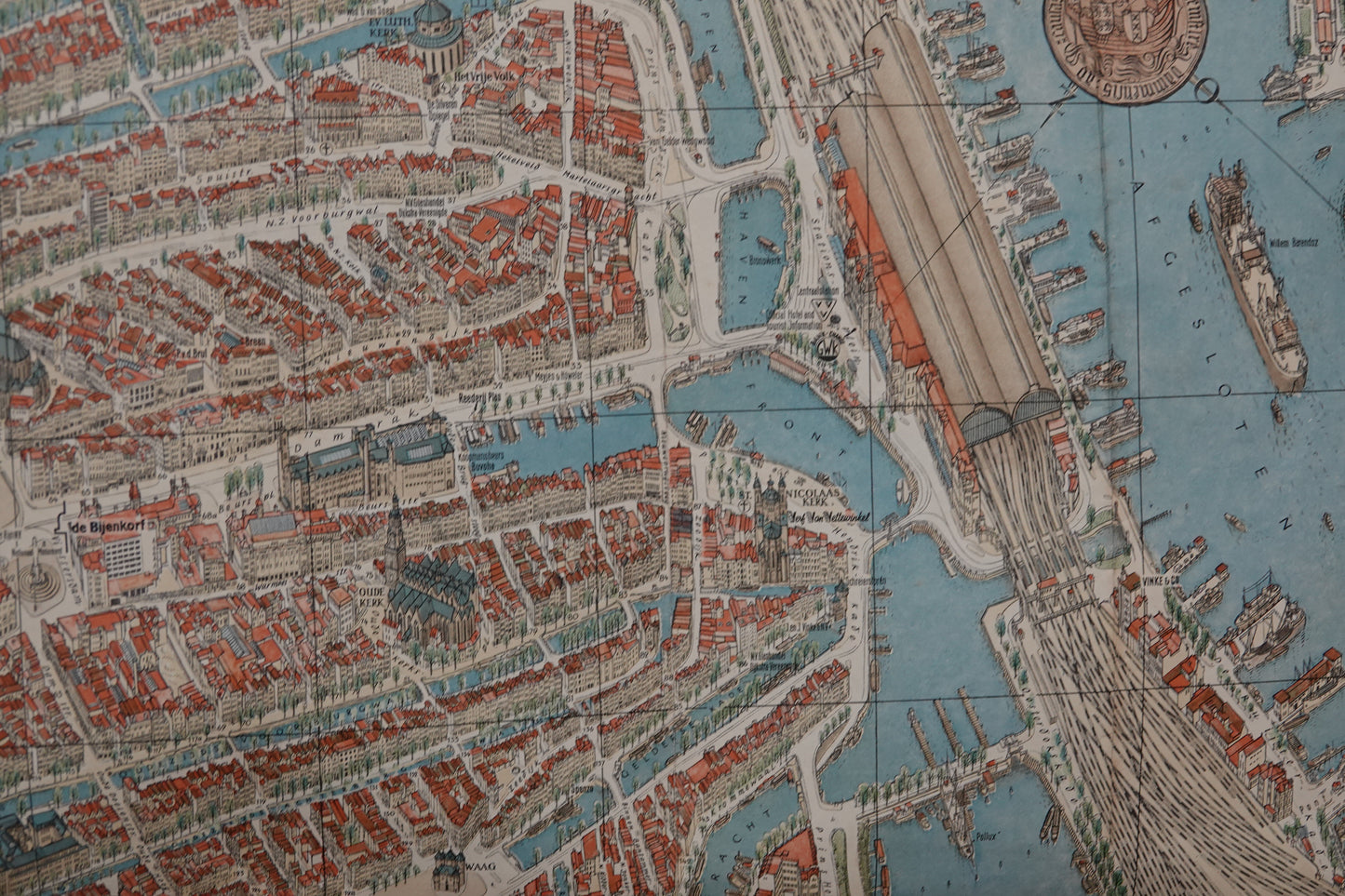 Stunning original, birds eye view, Map of Amsterdam from 1956