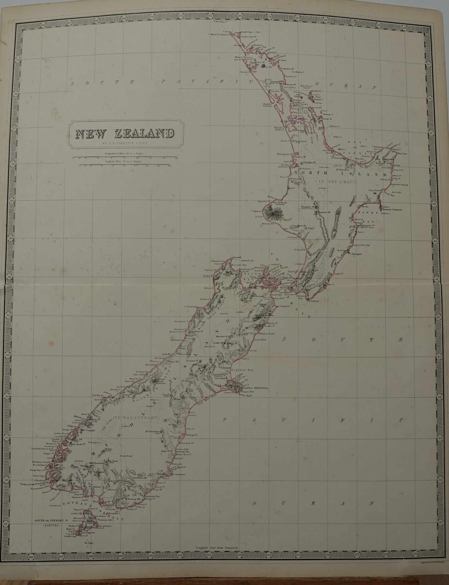 New Zealand Map by A K Johnston, 1856