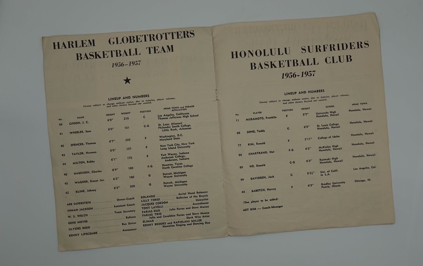 Official Souvenir Programme Harlem Globetrotters 30th Season world tour