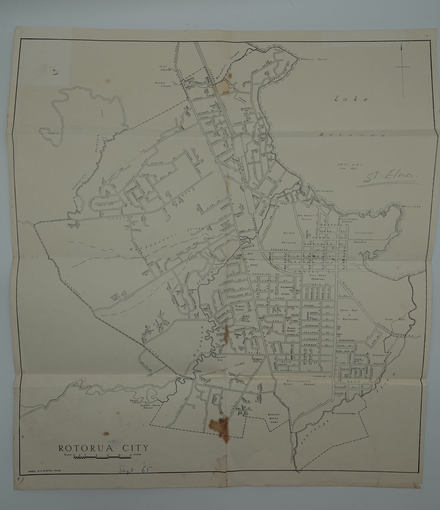 Rare vintage hand drawn Street map of Rotorua from 1965