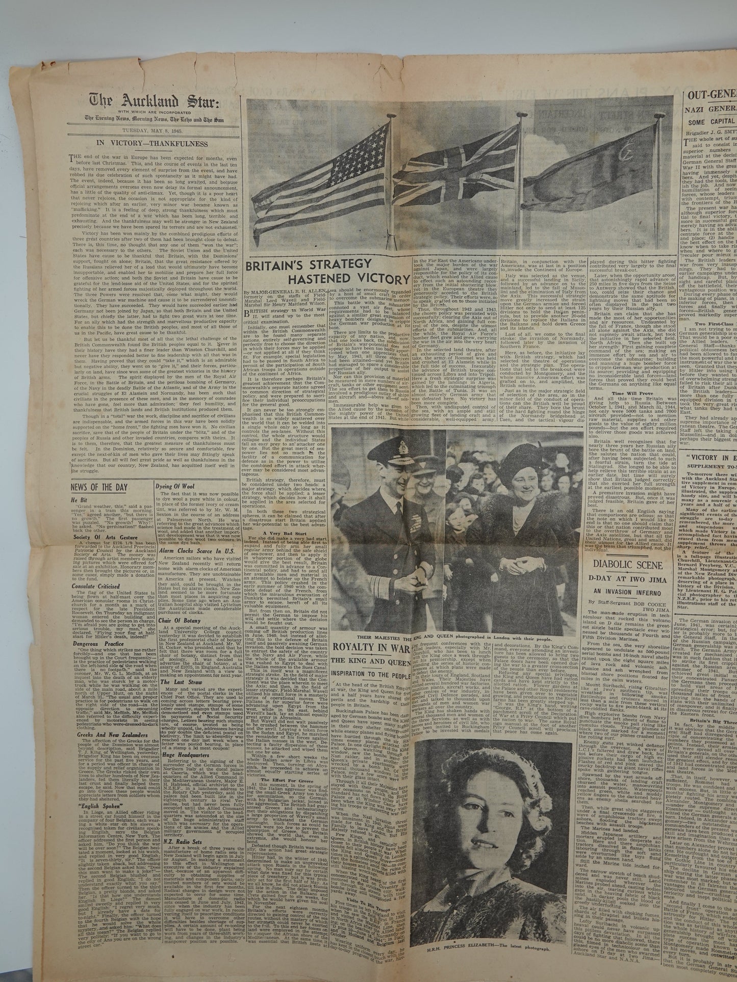 Historic original World War II newspaper... The Auckland Star, Tuesday May 8 1945: END OF WAR IN EUROPE