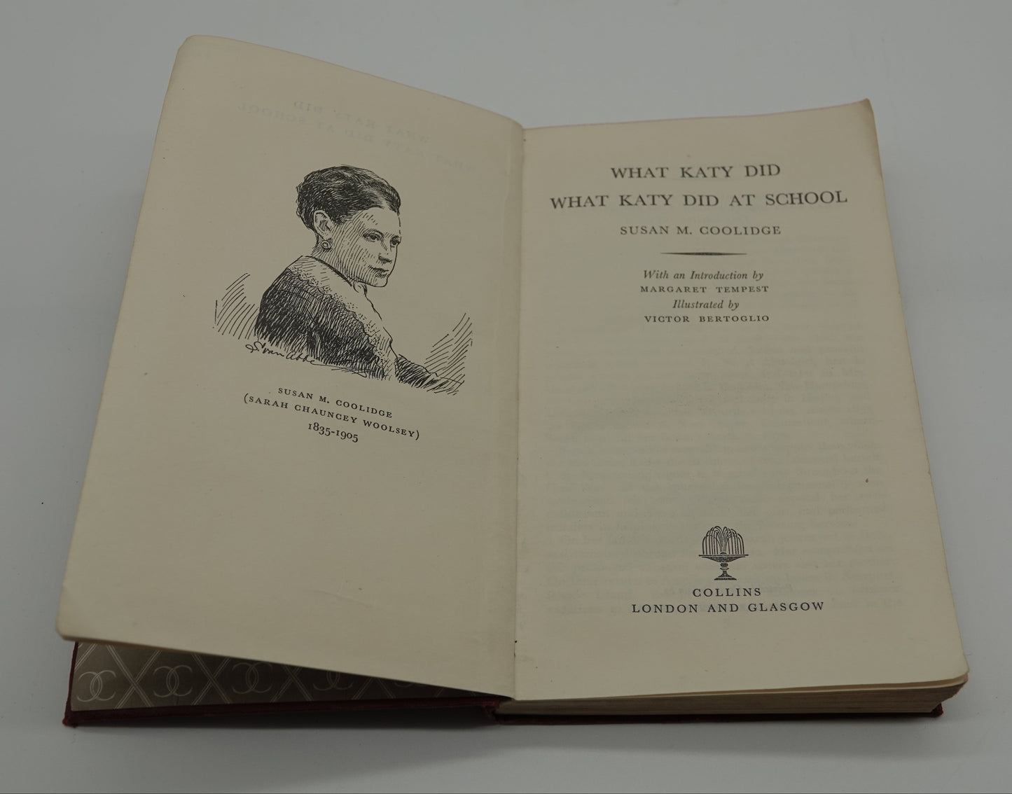 A half leather pocket edition of What Katy Did, Susan Coolidge, 1955 edition