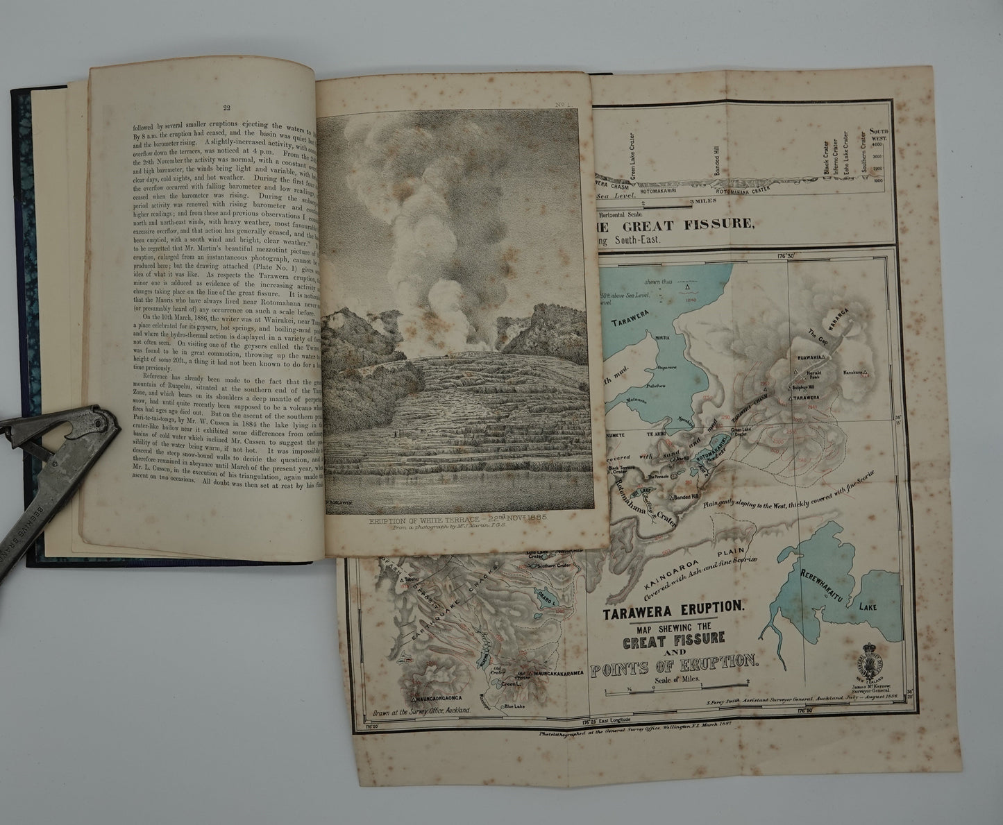 A rare and important record of a major natural disaster.. Eruption of Tarawera by S. Percy Smith, 1886