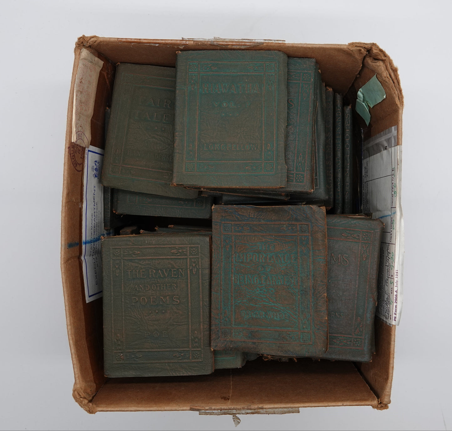 An incredible collection of 82 leather bound vintage miniature books....