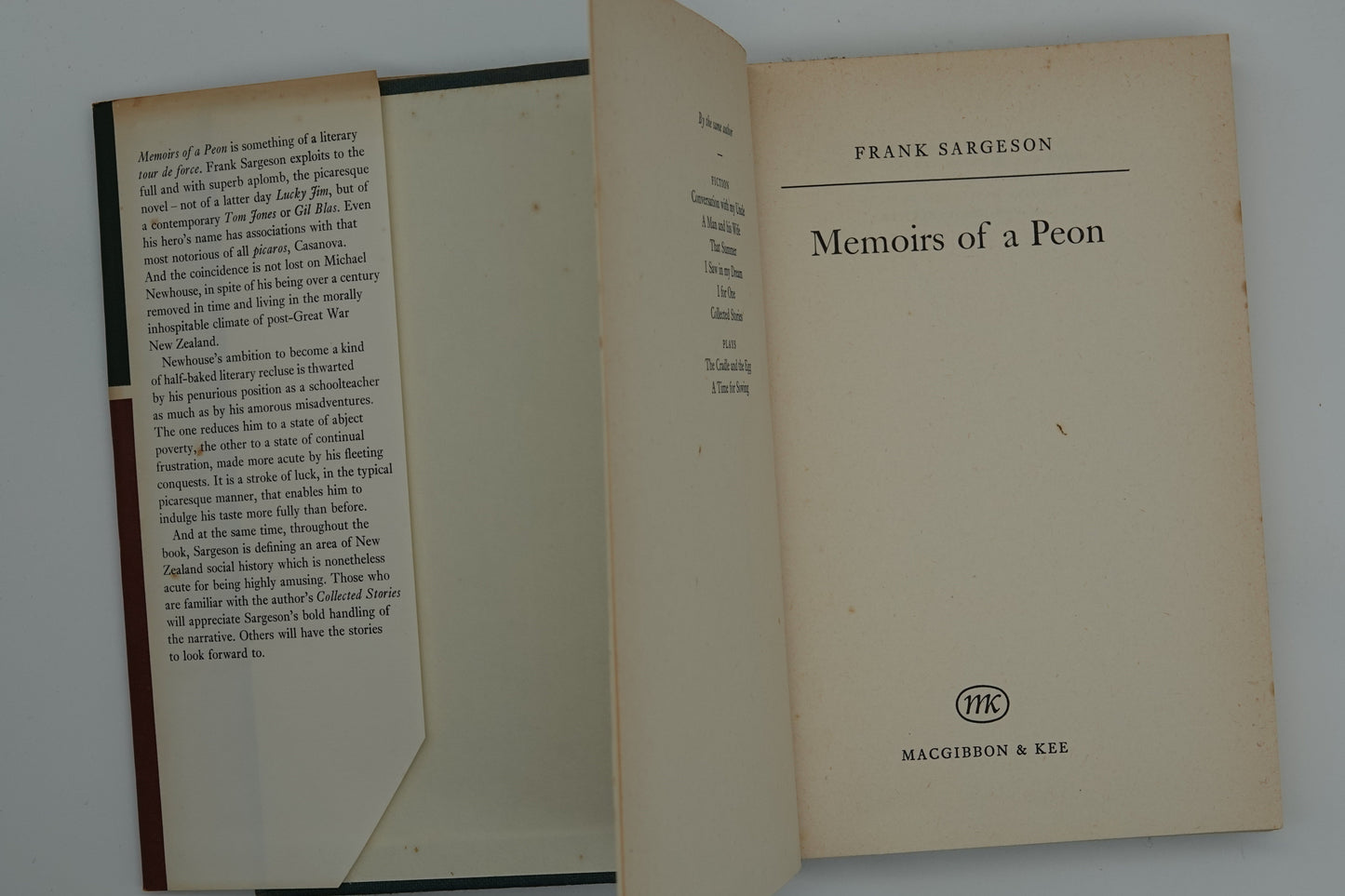 Memoirs of a Peon, First Edition Frank Sargeson