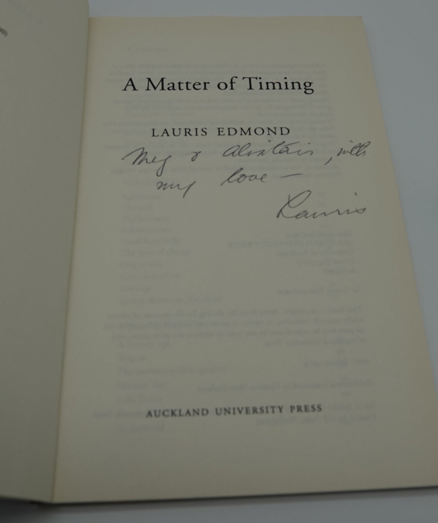 A matter of timing - poetry by Lauris Edmond