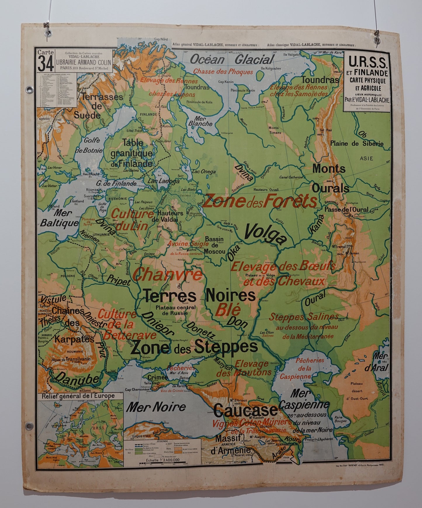 Fabulous and large vintage Wall Map of Northern Europe