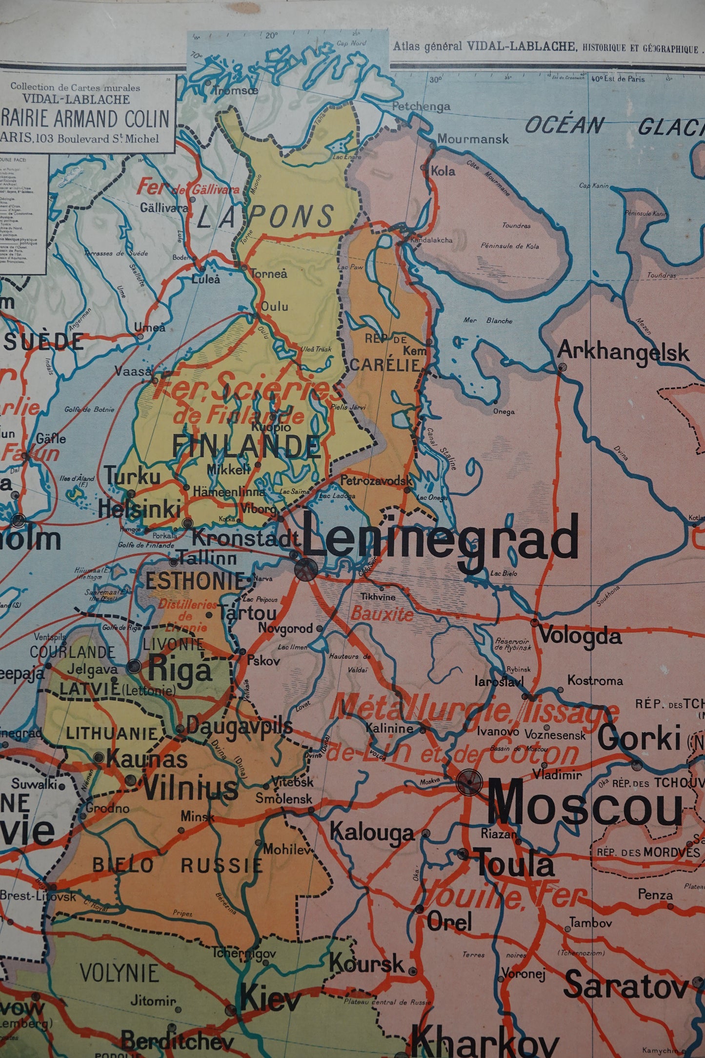 Fabulous and large vintage Wall Map of Northern Europe