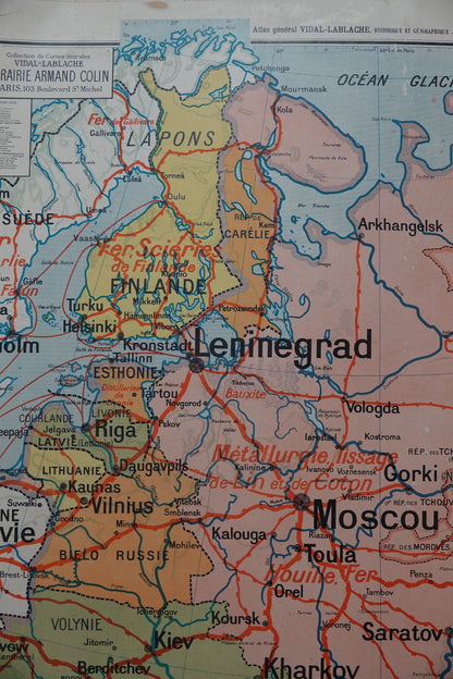 Fabulous and large vintage Wall Map of Northern Europe