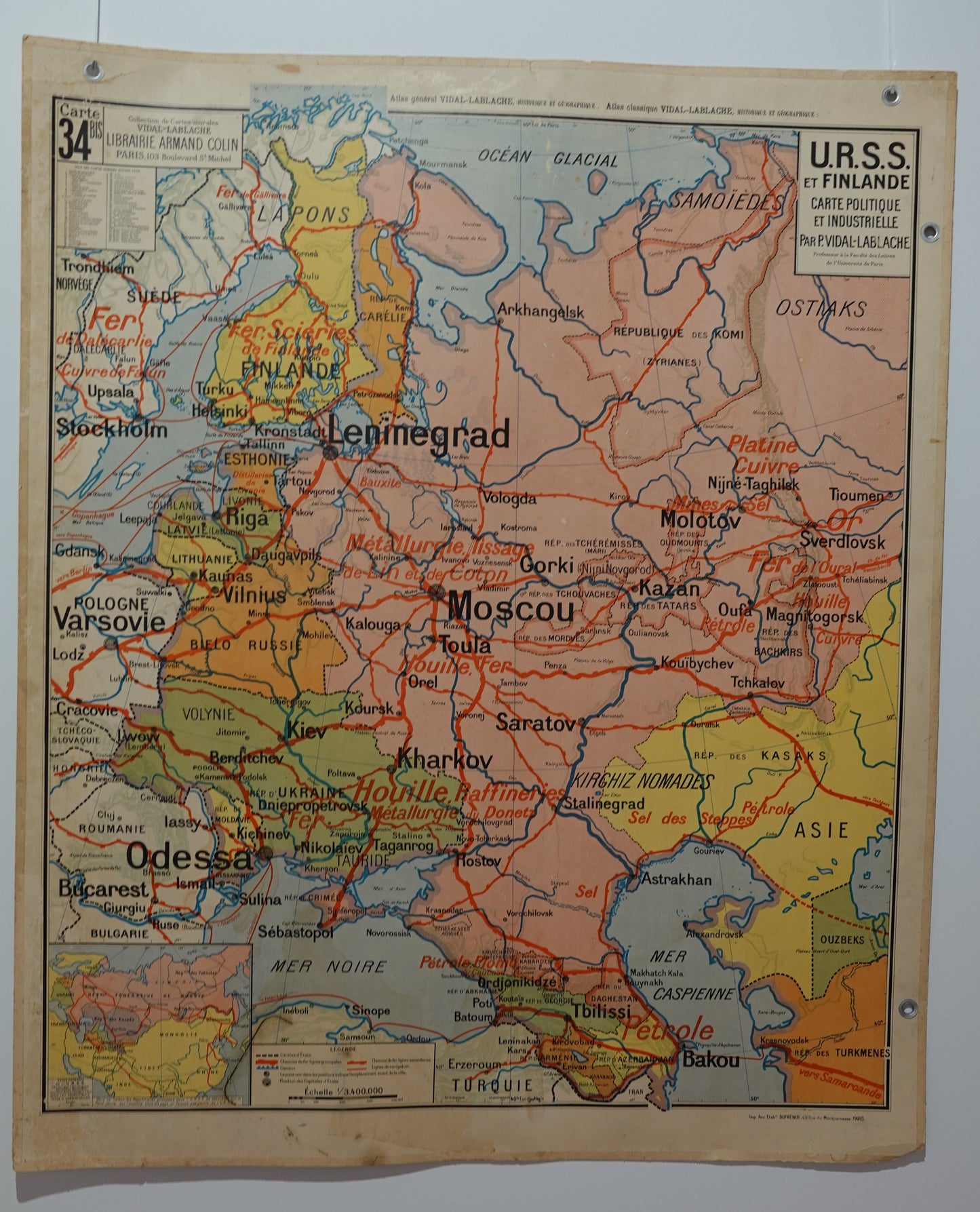 Fabulous and large vintage Wall Map of Northern Europe