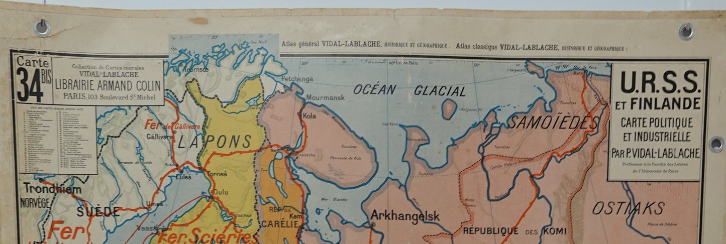 Fabulous and large vintage Wall Map of Northern Europe