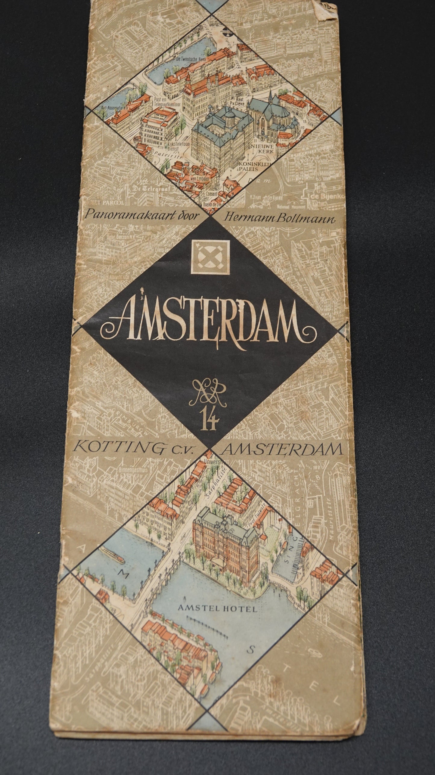 Stunning original, birds eye view, Map of Amsterdam from 1956