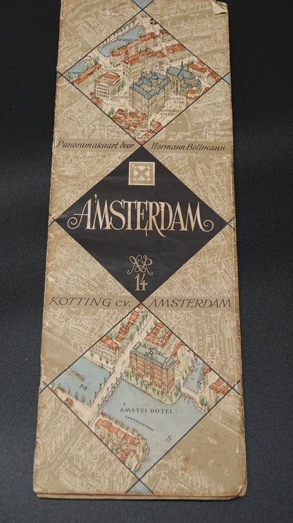 Stunning original, birds eye view, Map of Amsterdam from 1956