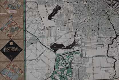 Stunning original, birds eye view, Map of Amsterdam from 1956