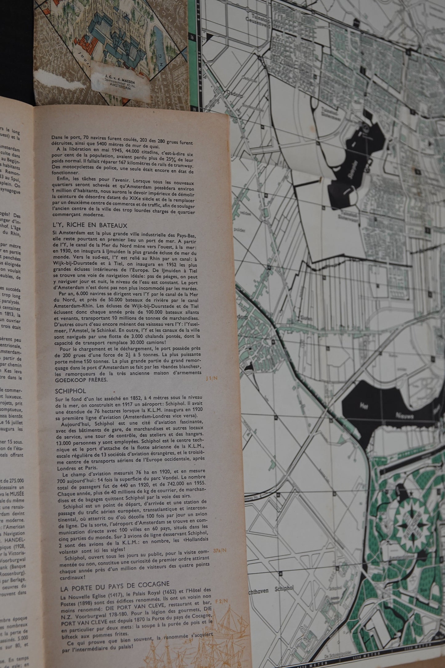 Stunning original, birds eye view, Map of Amsterdam from 1956