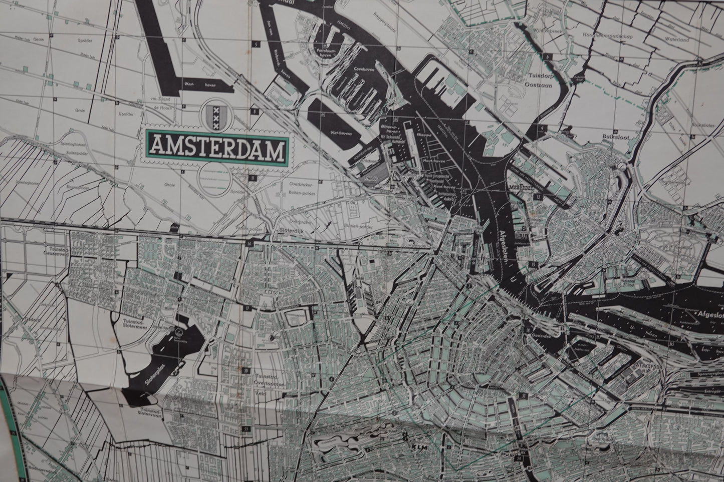 Stunning original, birds eye view, Map of Amsterdam from 1956