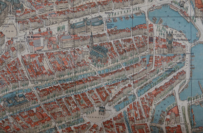 Stunning original, birds eye view, Map of Amsterdam from 1956