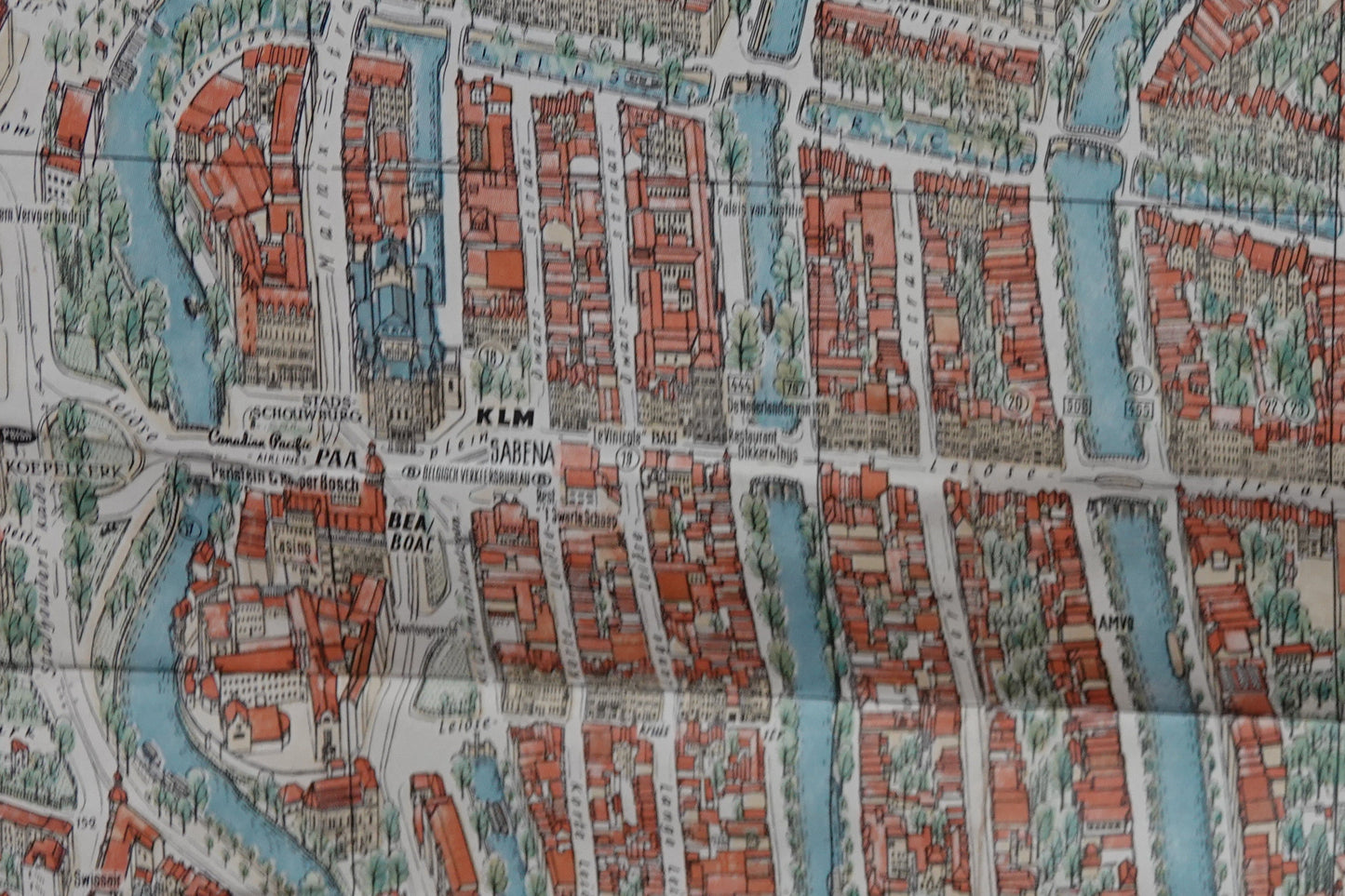 Stunning original, birds eye view, Map of Amsterdam from 1956