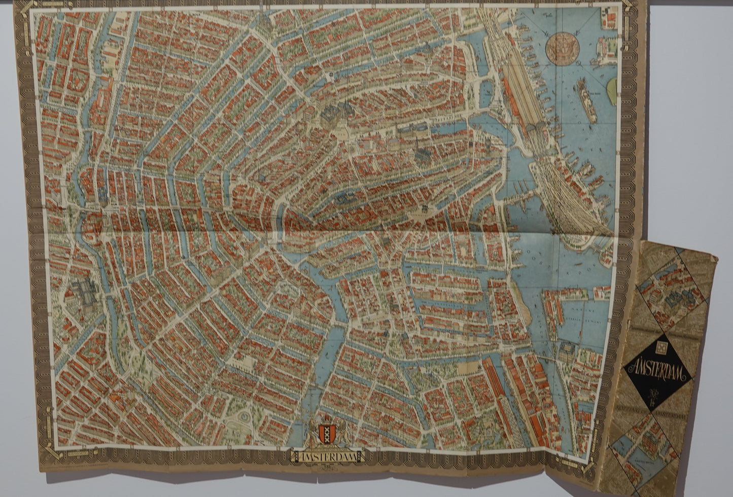 Stunning original, birds eye view, Map of Amsterdam from 1956