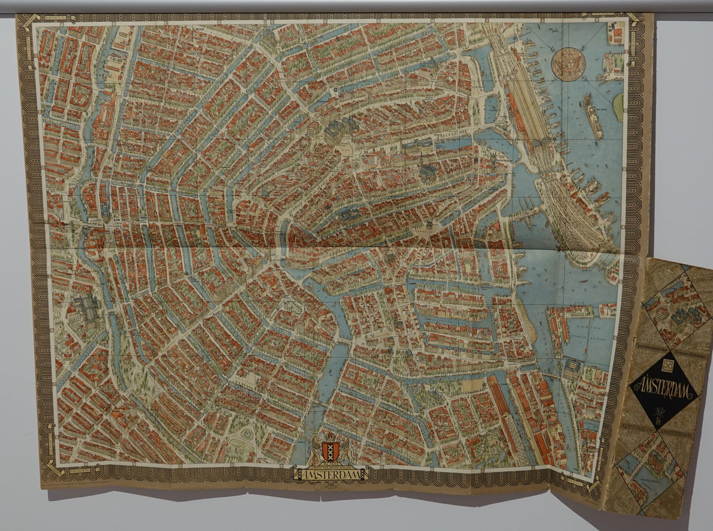 Stunning original, birds eye view, Map of Amsterdam from 1956