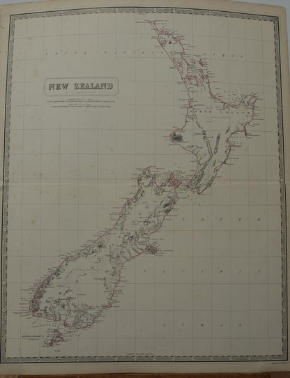 New Zealand Map by A K Johnston, 1856