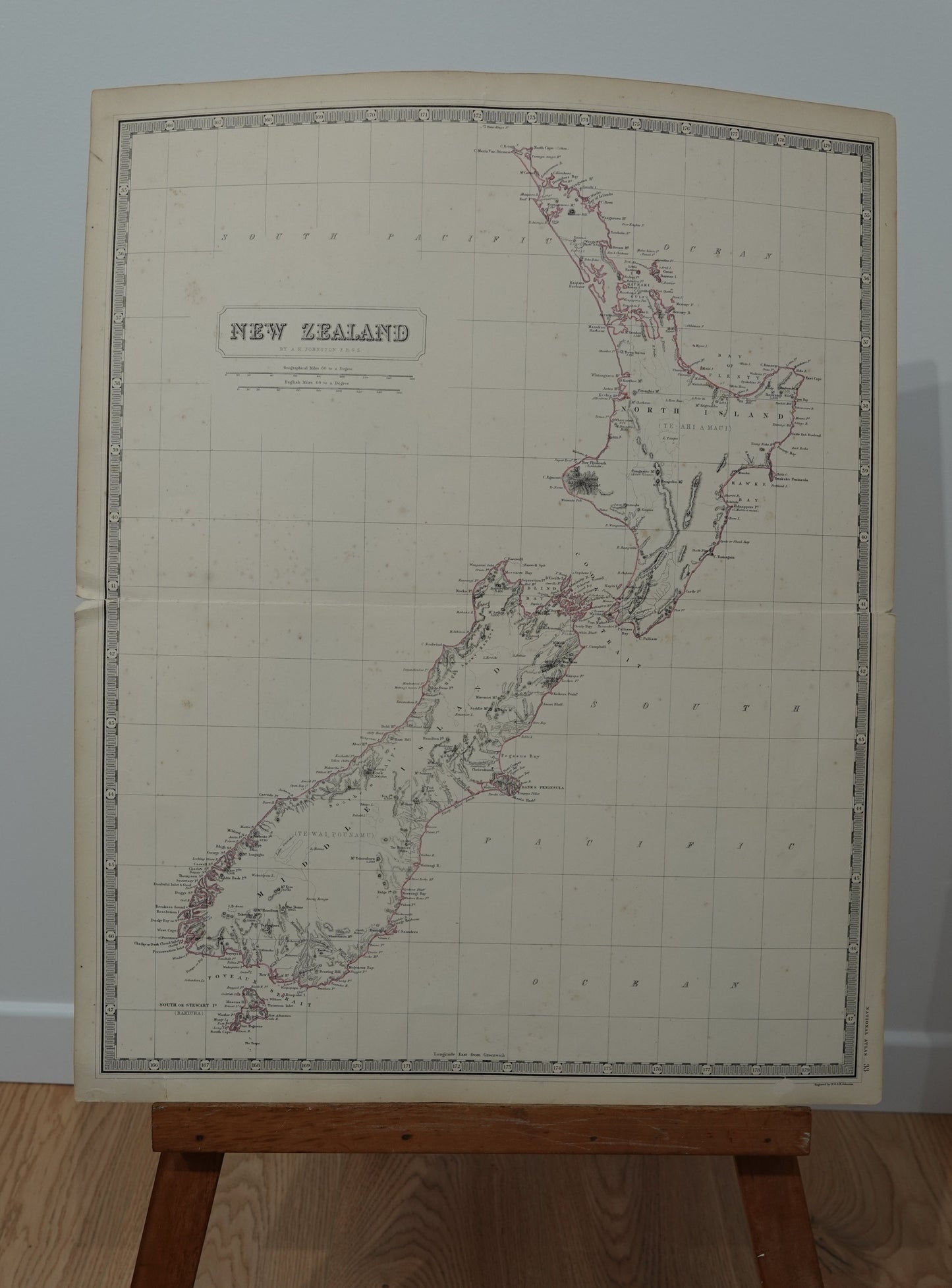 New Zealand Map by A K Johnston, 1856