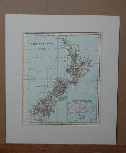 Historic New Zealand Map in card frame, published 1863
