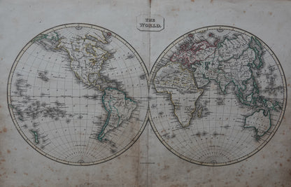Historic map of the world's hemispheres, dating from 1824