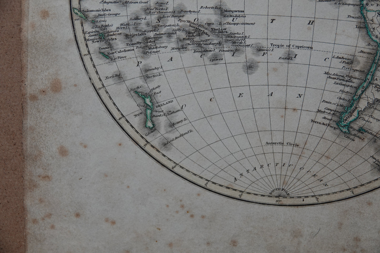 Historic map of the world's hemispheres, dating from 1824