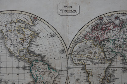 Historic map of the world's hemispheres, dating from 1824