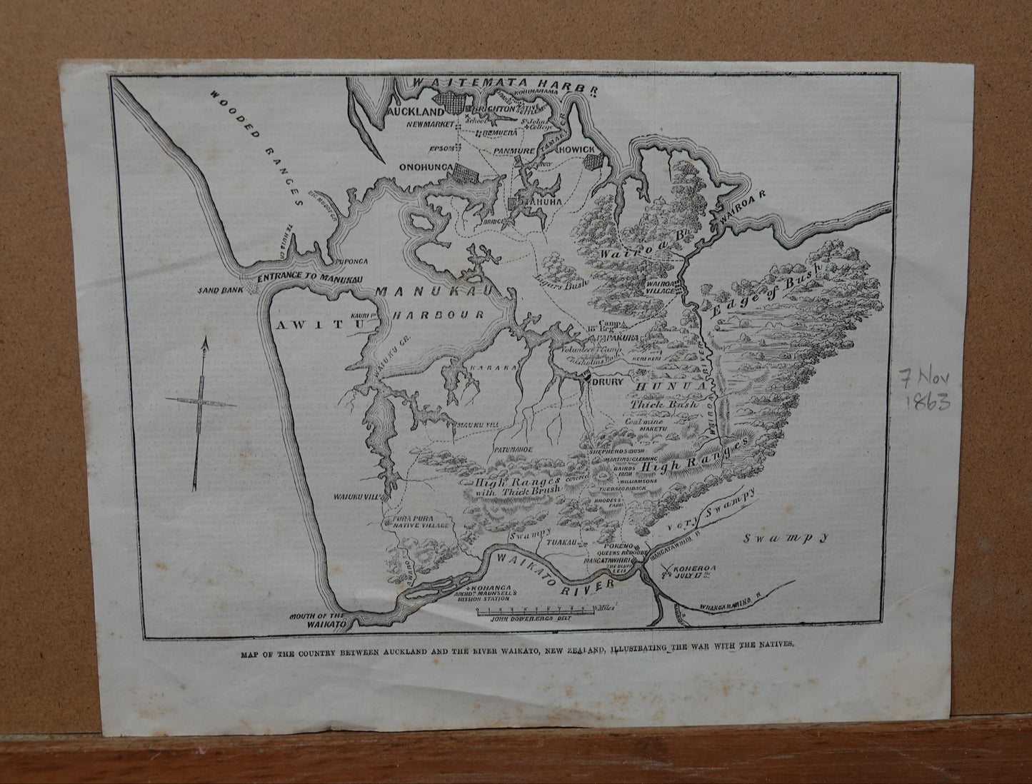 Rare map of the South Auckland Land Wars, dating from 1863