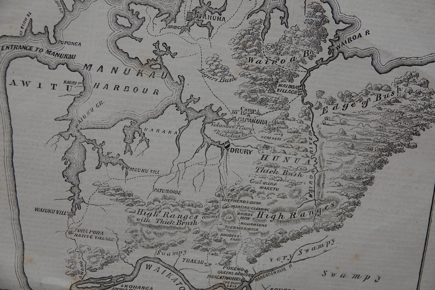 Rare map of the South Auckland Land Wars, dating from 1863