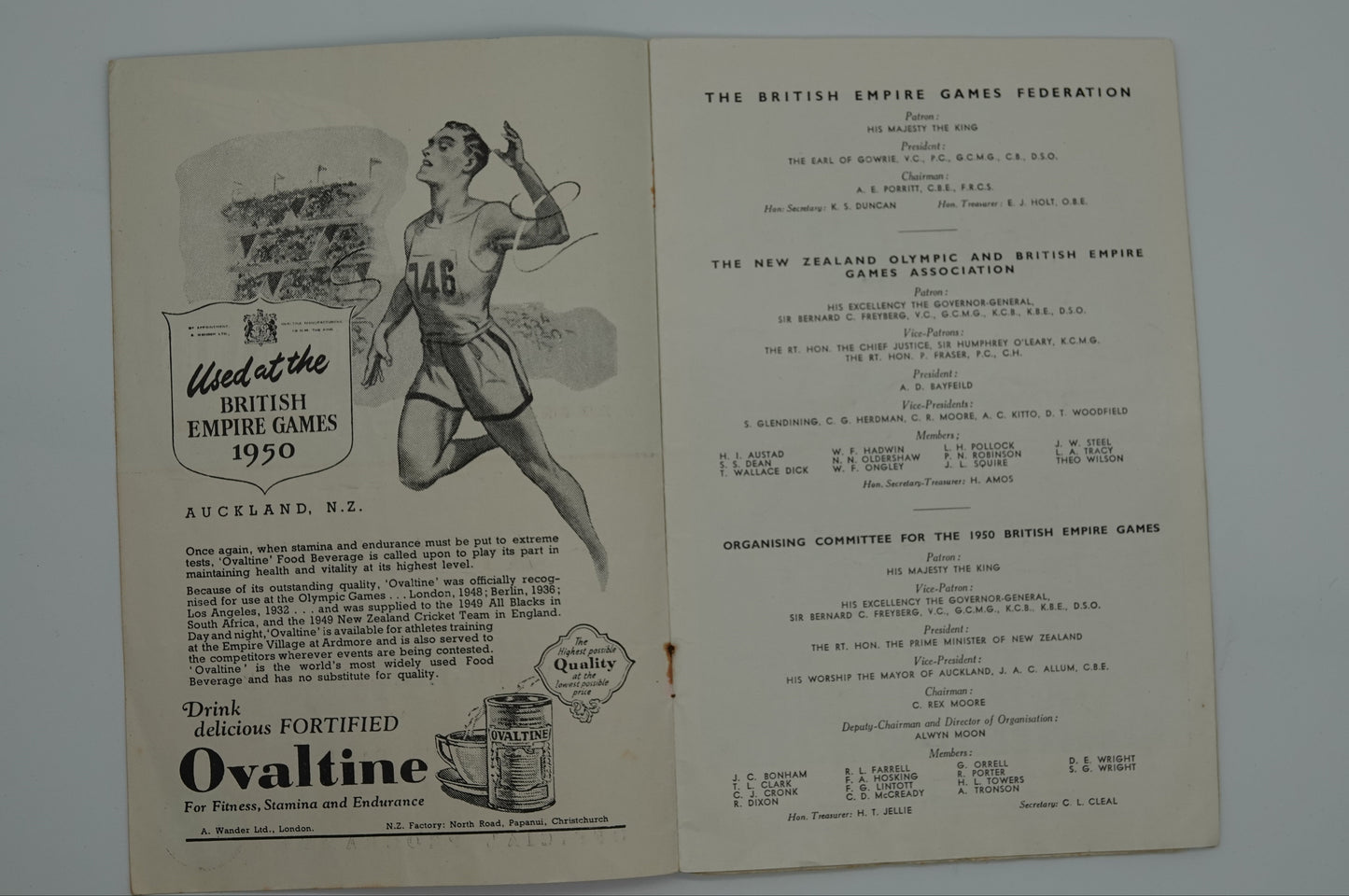 British Empire Games Auckland 1950 Athletics Programme