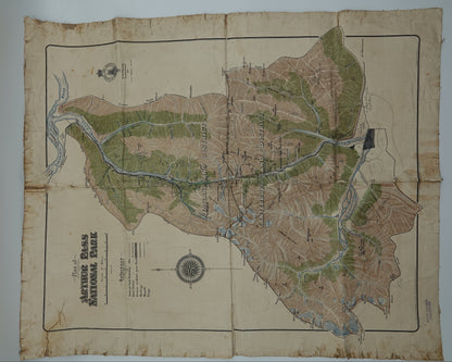 Rare hand drawn canvas map - Arthurs Pass National Park 1931