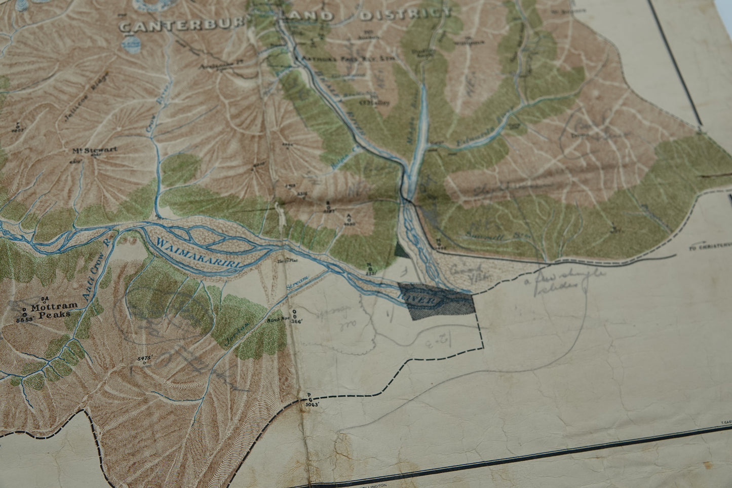 Rare hand drawn canvas map - Arthurs Pass National Park 1931