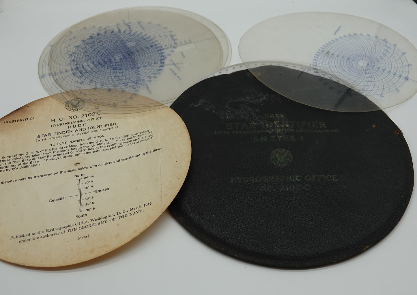 World War II U S Navy Hydrographic Office Rude Star Finder and Identifier, 1942