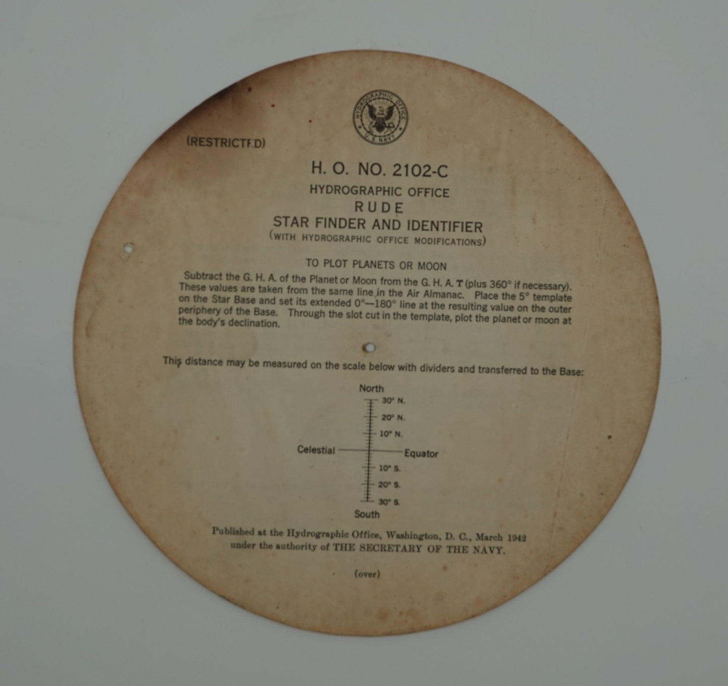 World War II U S Navy Hydrographic Office Rude Star Finder and Identifier, 1942