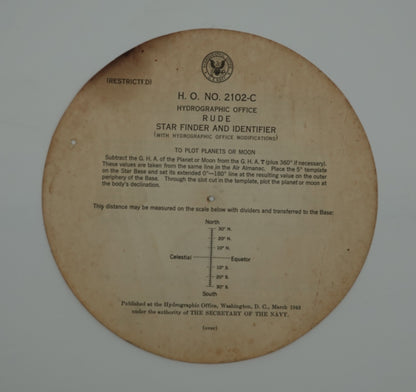 World War II U S Navy Hydrographic Office Rude Star Finder and Identifier, 1942
