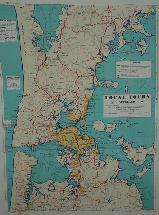 Beautiful large vintage AA Auckland Local Tours map from 1958