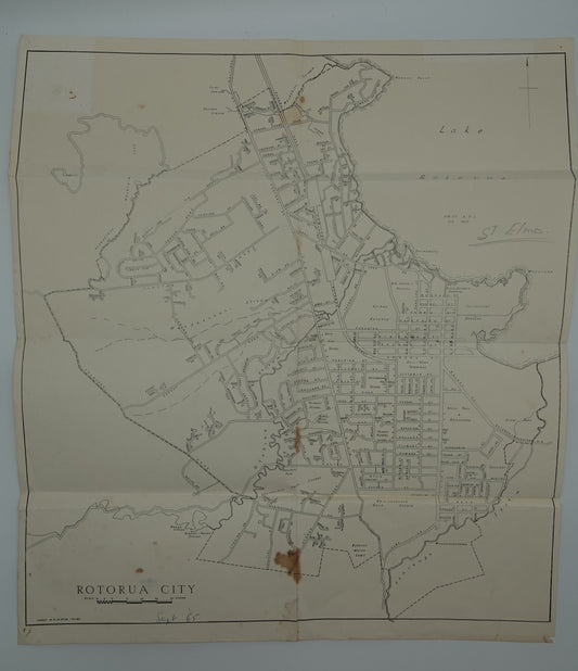 Rare vintage hand drawn Street map of Rotorua from 1965