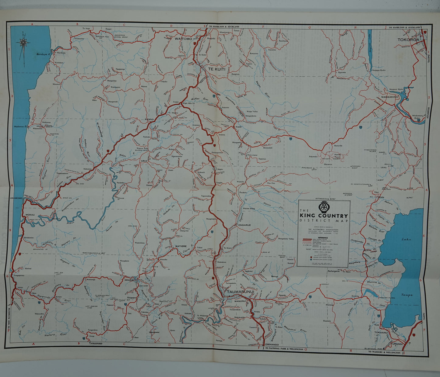 A vibrant colourful AA map of the King Country from the 1960s