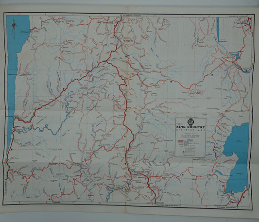 A vibrant colourful AA map of the King Country from the 1960s