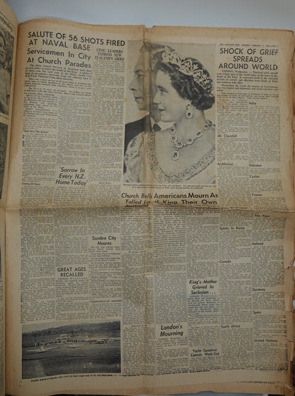 Historic original newspaper...    The Auckland Star, Thursday February 7 1952: ELIZABETH IS NOW OUR QUEEN