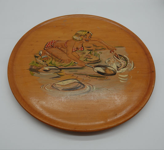 Vintage 1950's K E Cuthbertson Hand Painted native wooden tray