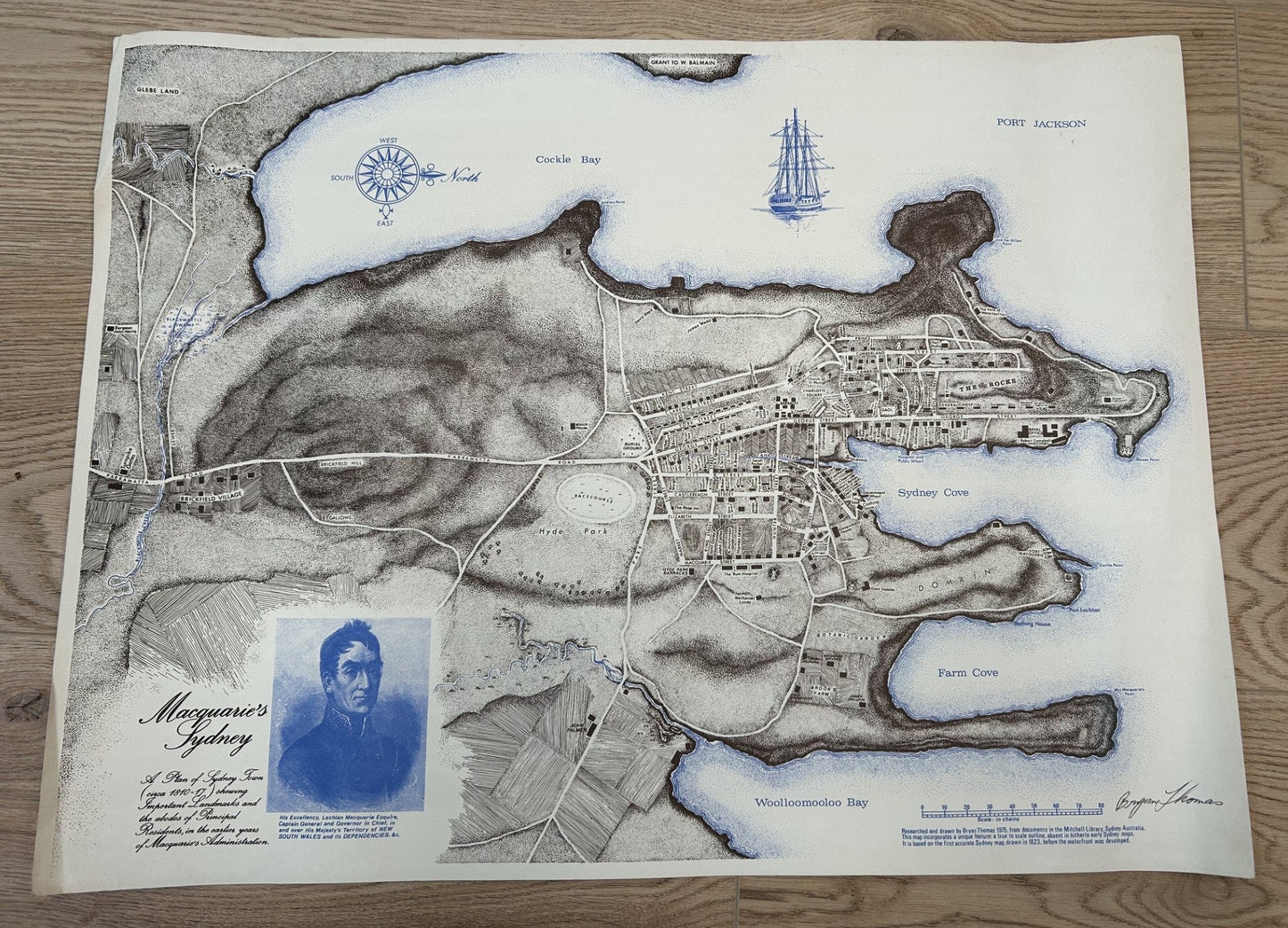 an unusual and stunning hand drawn map illustrating MacQuarie's Sydney circa 1810