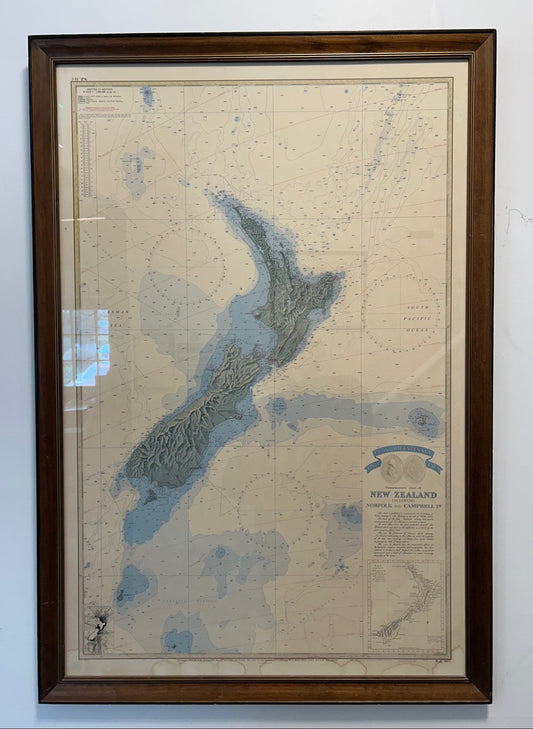 Framed vintage New Zealand commemorative nautical sea chart
