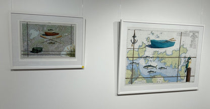 Stunning Justine Hawksworth art - Tamaki Strait, acrylic and pencil on a recycled marine chart