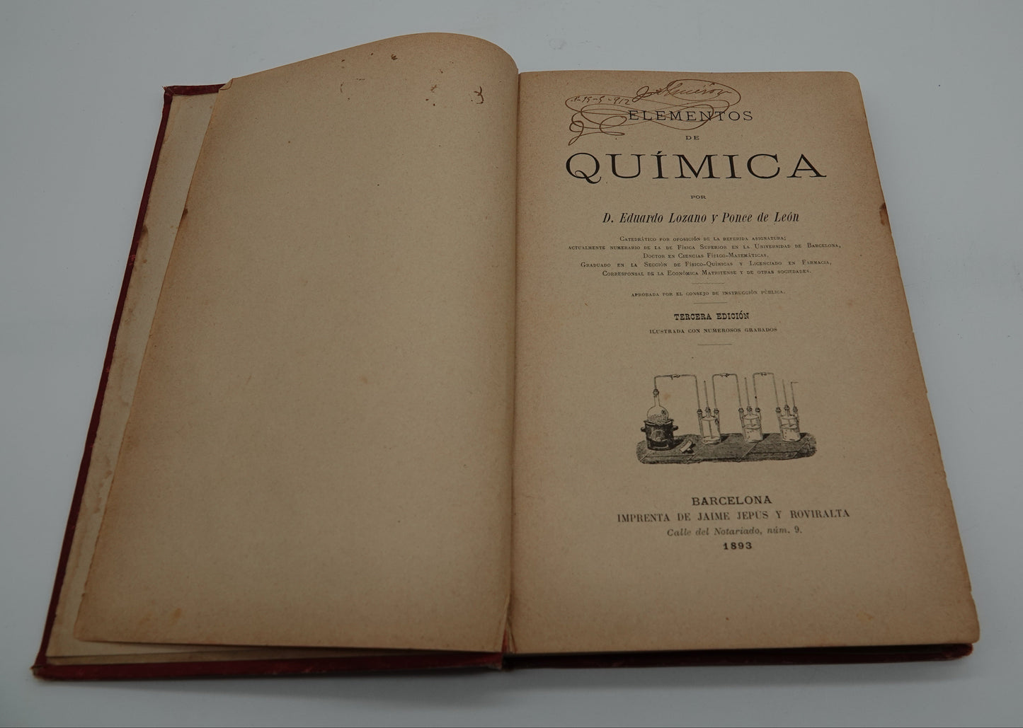 A stunning book of science with beautiful inscriptions.... Elementos De Quimica, 1893