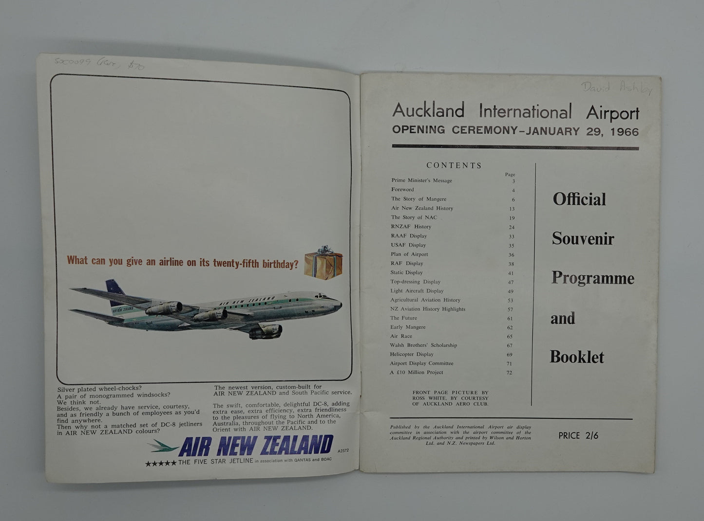 Important Aviation ephemera... Auckland International Airport Opening Ceremony Souvenir Programme