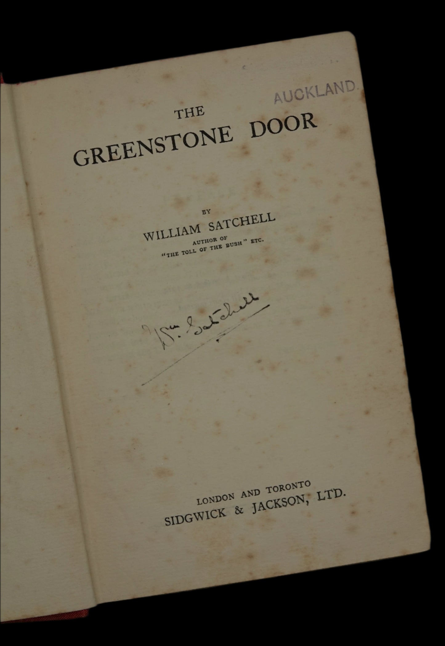Iconic fiction signed by New Zealand author William Satchell - The Greenstone Door